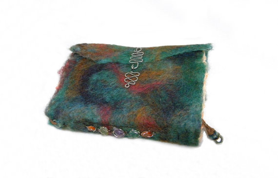 Book of Dreams - Handmade Book - Wet Felted Cover with Handmade Deckle Edge Orange Paper