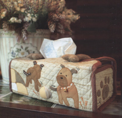 Dog puppy House home tissue box hand embroidery stitch sewing applique patchwork quilt PDF E Patterns