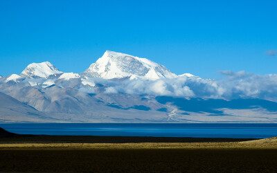 蓝天，雪山，湖水，草地