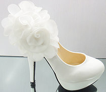 女鞋单鞋 白色婚鞋 花朵防水台时尚高跟鞋婚纱鞋结婚鞋宴会鞋