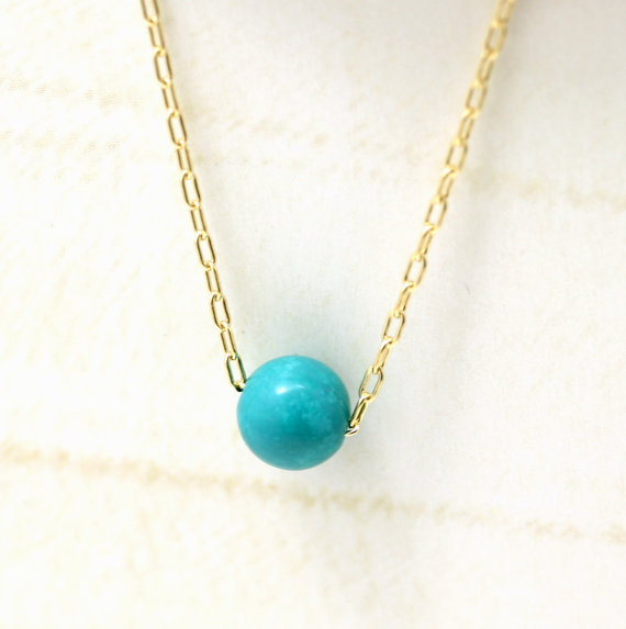 以色列原创设计师Avishag 简单色绿松石14k包金项链