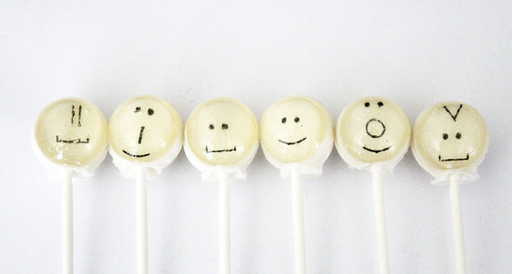 Emoticons edible images hard candy lollipop - 6 pc. - MADE TO ORDER