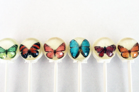 Butterfly ball style edible images hard candy lollipop - 6 pc. - MADE TO ORDER