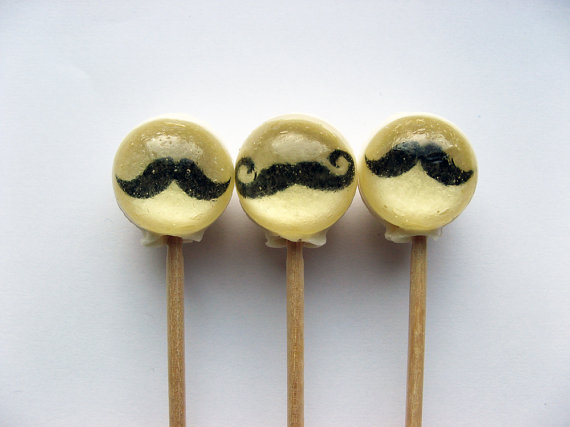 Ball style mini mustache edible images hard candy lollipop - 6 pc. - MADE TO ORDER