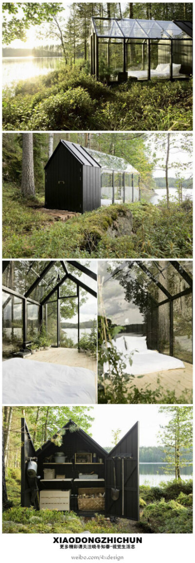 家居时尚----Linda Bergroth创建了这个玻璃工作室,在芬兰东部一个遥远的岛屿。利用太阳能照明和再生砖。天黑睡觉，天亮醒来。对于有睡眠障碍症的人来说，在这屋子呆上一个月没准能治好。更多精彩请关注@晓冬知春-视…