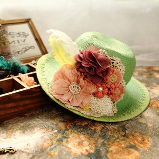高端礼帽 绿色花朵
