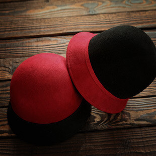红色黑色拼色双色羊毛呢礼帽