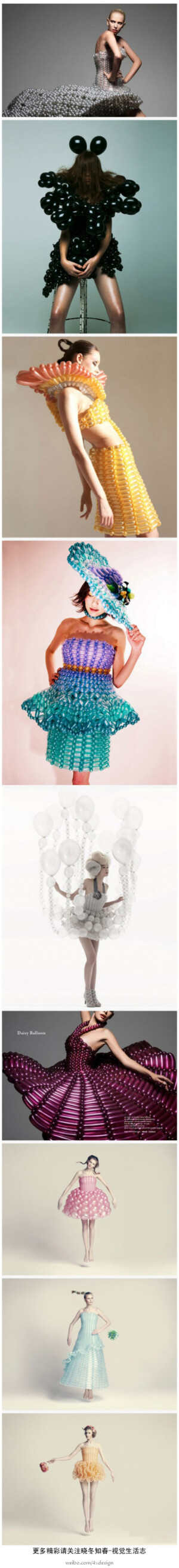 《华丽的气球服饰》杰出的的气球艺术家Rie Hosokai，也是具有创新精神的时装设计师，而她的搭档 Takashi Kawada更是位优秀的艺术指导，两人完美合作，创作出这组优秀的艺术作品。有点意思吧。 更多精彩请关注@晓冬知春-视觉生活志