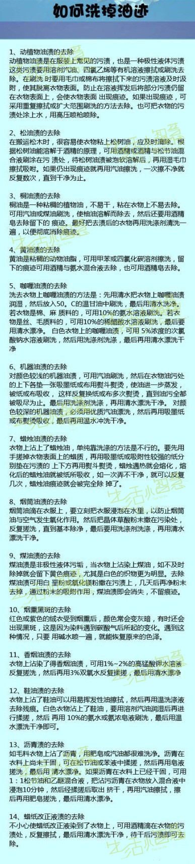 【去除油渍小窍门】衣服不小心沾上油渍，总是很难去除，又严重影响衣服的美观。看看这个你就会知道怎么才能轻松去除这些讨厌的油渍！