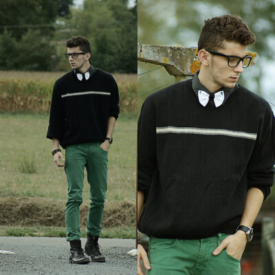 Little. S Bow Tie, Vintage Sweater, Zara Green Jean&#39;s