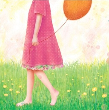 草地 起球 连衣裙女孩