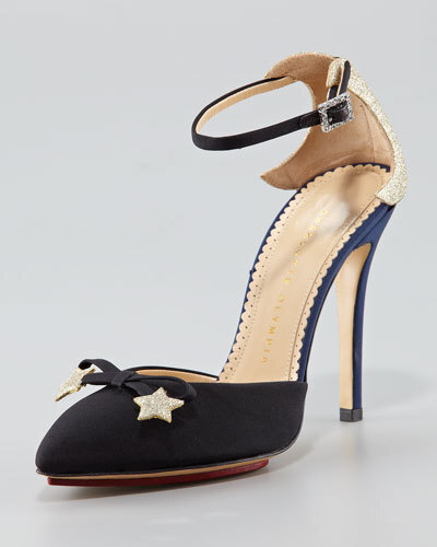 Charlotte Olympia Astrid闪光星月尖头缎面鞋