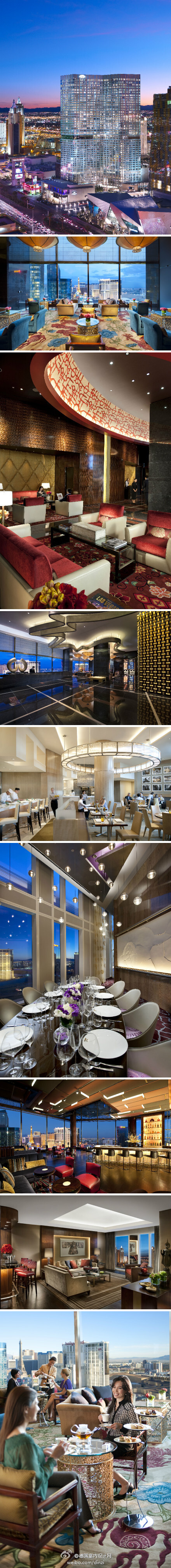 Mandarin Oriental, Las Vegas-美国拉斯维加斯文华东方酒店由KPF事务所设计，坐落在拉斯维加斯大道占地27公顷的度假村上，这座酒店有400间客房和225套共管公寓。酒店设计采用了传统的中国图案和色彩，铝制和玻璃垂直板材相互连接在一起。