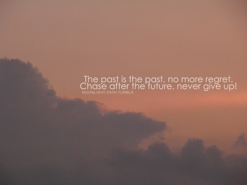 The past is the past,no more regret. Chase after the future,never give up.