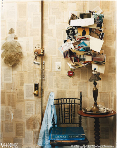 Artist and designer John Derian looked beyond wallpaper for his Manhattan apartment instead papering the walls with pages from books. From &#8216;Natural Selection&#8217;, a story on page 174 of Vogue…