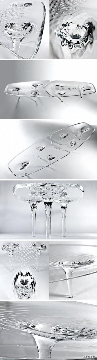 英国女建筑师Zaha Hadid的流动冰川桌（Liquid Glacial Table），色泽形态让桌子看起来像是动态的，在持续的流动中，冷清微妙。