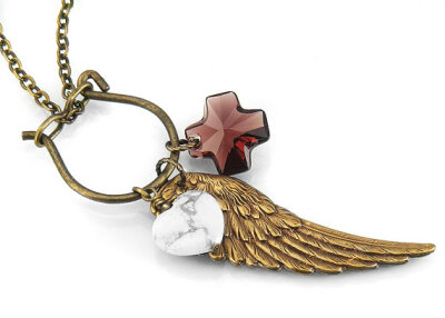 Steampunk Wing Necklace, Angel Wing Memory Keeper Charm Holder - Long Chain Necklace