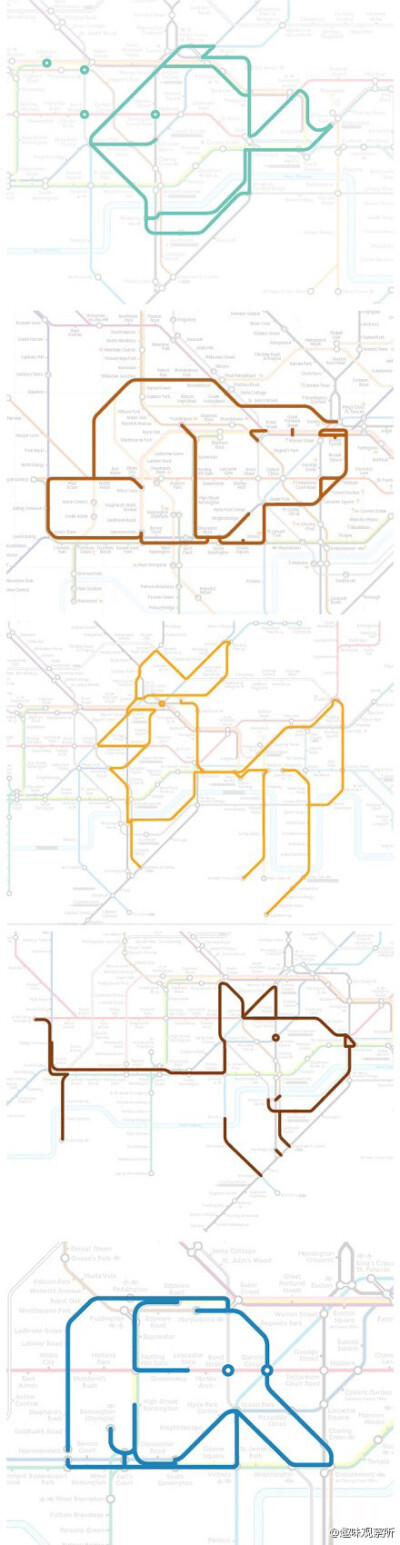 【地铁交通图怪兽】44岁的英国人保罗·米德维克在一幅伦敦地铁的线路图里，居然发现了35个动物形象，并以此出版了童话书。有人说说，把上海地铁的路线图加工后，会发现里面有西方神话里的双头火龙的形象；而北京地铁…