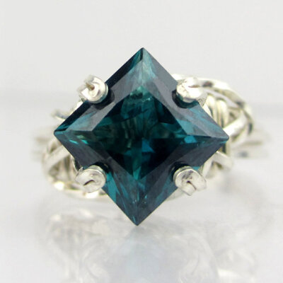 Paraiba Green Blue Topaz Princess Cut Sterling Silver Ring by Passionate Jewelry on Etsy