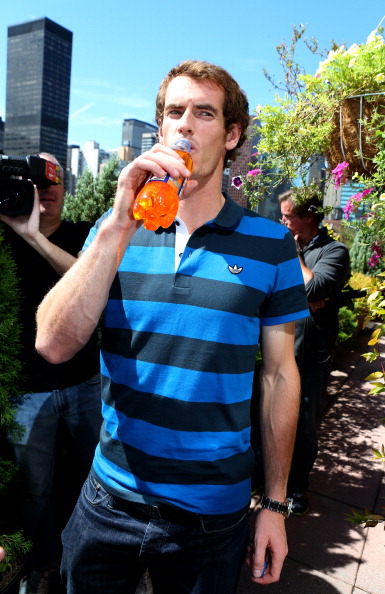 News Photo: Andy Murray of Great Britain drinks from a…