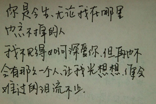 你是今生，無論我在哪裡也忘不掉的人。我不見得如何愛你，但再也不會有那麼一個人，讓我光想想，便會難過的淚流不止。