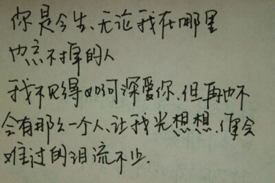 你是今生，無論我在哪裡也忘不掉的人。我不見得如何愛你，但再也不會有那麼一個人，讓我光想想，便會難過的淚流不止。