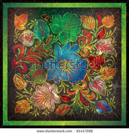 stock vector : abstract grunge green background with color floral ornament