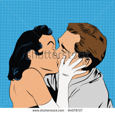 stock vector : Kissing Couple. Pop art vector illustration