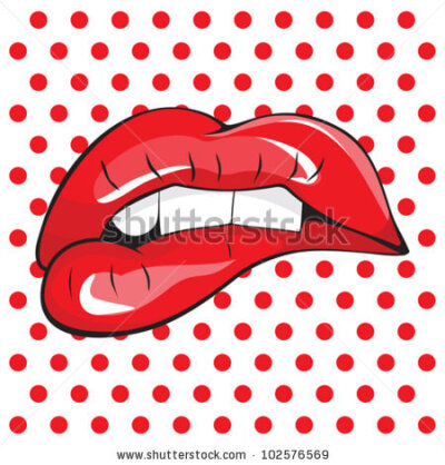 stock vector : Biting her red lips teeth pop art