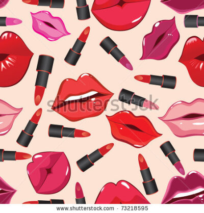 stock vector : Red seamless kiss lip background. Repeat vector. Fashion party illustration. Cosmetic wallpaper.