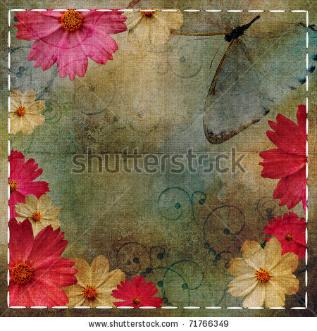 stock photo : Vintage Floral design background and butterflies