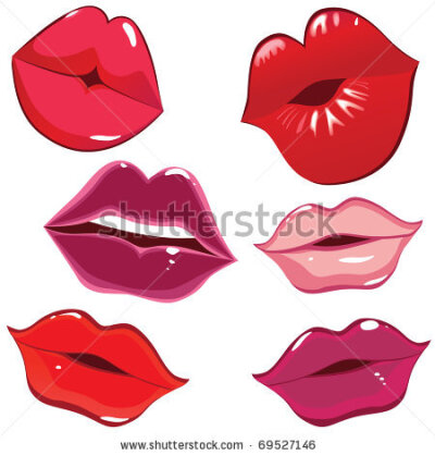 stock vector : Woman gloss lip mouth kiss. Female red lipstick. Vector art illustration. Smile.