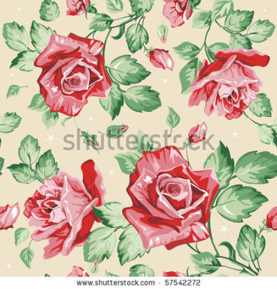stock vector : Seamless wallpaper pattern with of collection red roses on light design background, vector illustration