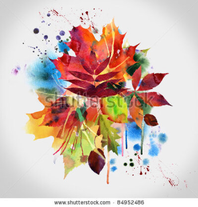 stock photo : Floral autumn design, watercolor painting