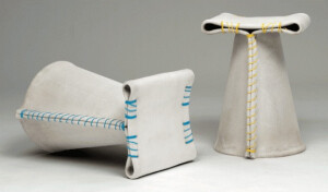 "Stitching Concrete" by Florian Schmid is a collection of stools made from a material called Concrete Canvas.