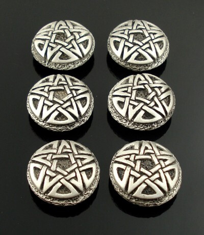 CELTIC PENTAGRAM pewter buttons - lot of 6 - Antiqued Silver or Gold