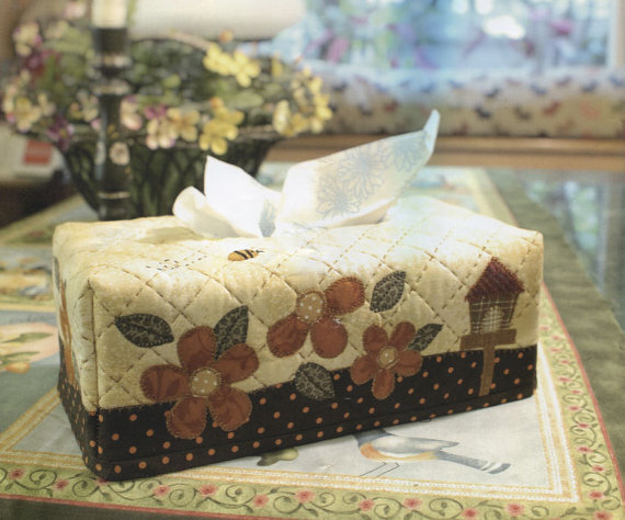 Flower Bird House home tissue box hand embroidery stitch sewing applique patchwork quilt PDF E Patterns