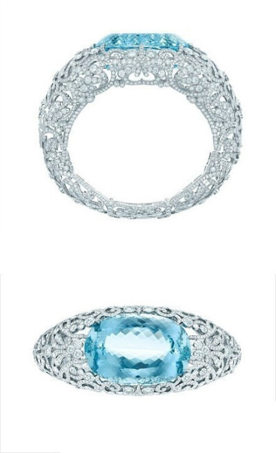 Tiffany 蒂芙尼铂金钻石手链镶嵌椭圆形海蓝宝石。虏获多少人的心？！！