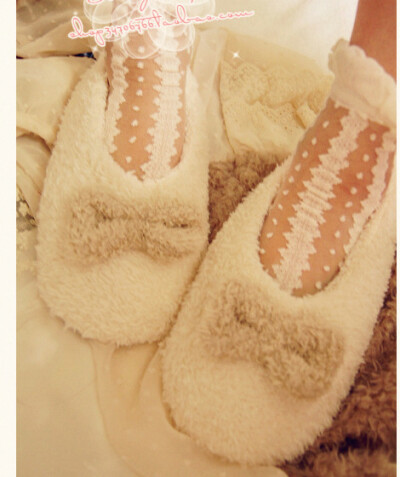 日系甜美 大蝴蝶结 珊瑚绒地板拖