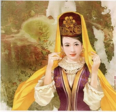 【惊鸿踏雪】塔塔尔族主要散居在新疆维吾尔自治区境内。属于白色人种。女子以戴镶有珠子的小花帽为美，外面再罩上一块大纱巾，喜穿白、黄或紫红色连衫带绉边的长裙，以耳环、手镯和红珠项链为装饰