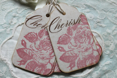 10 Cherish Wedding Favor Tags/Wish Tree Tags...Vintage Style Floral