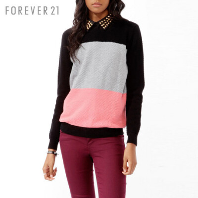 FOREVER21 秋季新品 欧美风 F21菱格纹拼色长袖针织衫