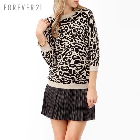 FOREVER21 女装 F21豹纹七分袖针织衫