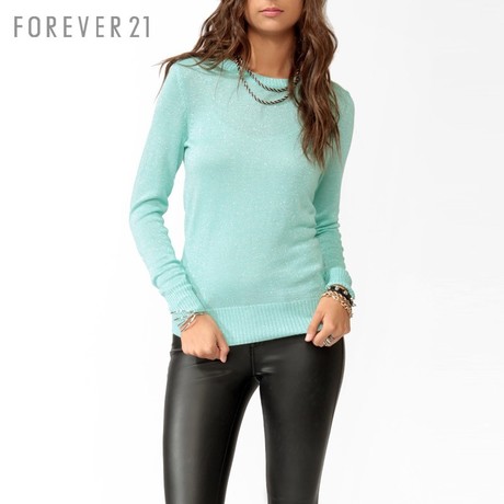 FOREVER21 女装 F21金丝线混纺修身长袖针织衫