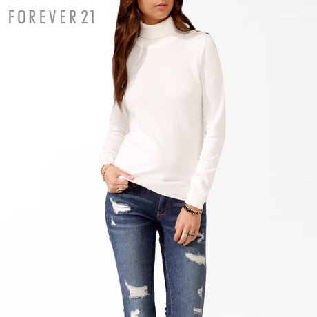 FOREVER21 女装 FAB纯色高领翻领长袖针织衫