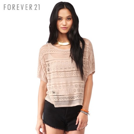 FOREVER21 春秋 时尚精品女装 F21纹理镂空短袖针织衫