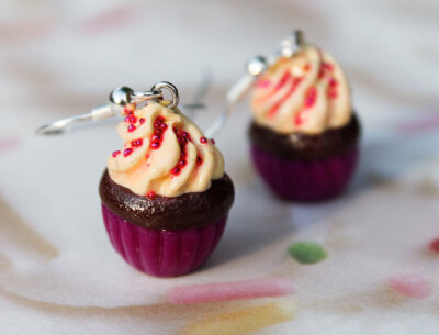 Chocolate Pink Purple Kawaii Cupcake Earrings