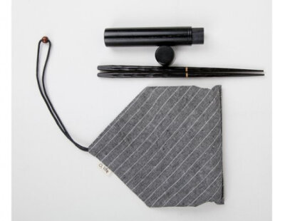 便携折叠筷配白椿木筷筒套装 黑色桦木
