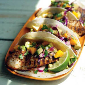 Grilled Fish Tacos Blackened and spicy mahi-mahi tacos topped with a mango-avocado salsa and a bit of lime juice? Easily the best fish tacos ever. And because you can choose how many tacos to prepare, it's simple making portions for two.