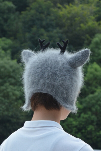 手工羊毛毡装饰，貂毛小鹿帽子